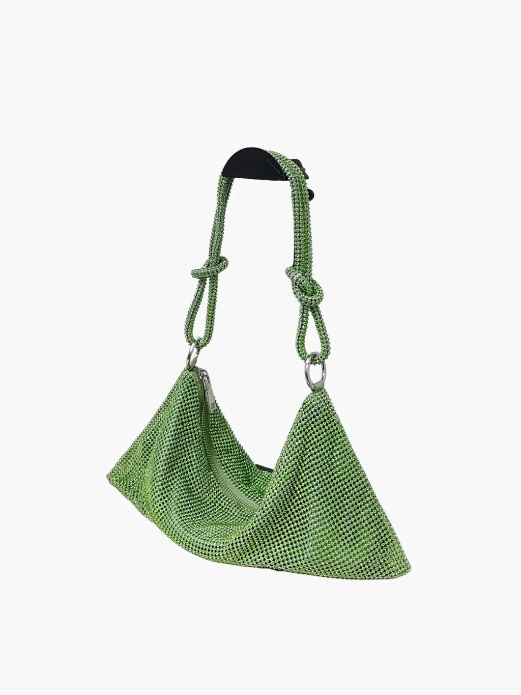 Glam Crystal Mesh Axelväska Elegant Kristallnät Clutch med Knuten Handtag för Kvälls- och Festligheter