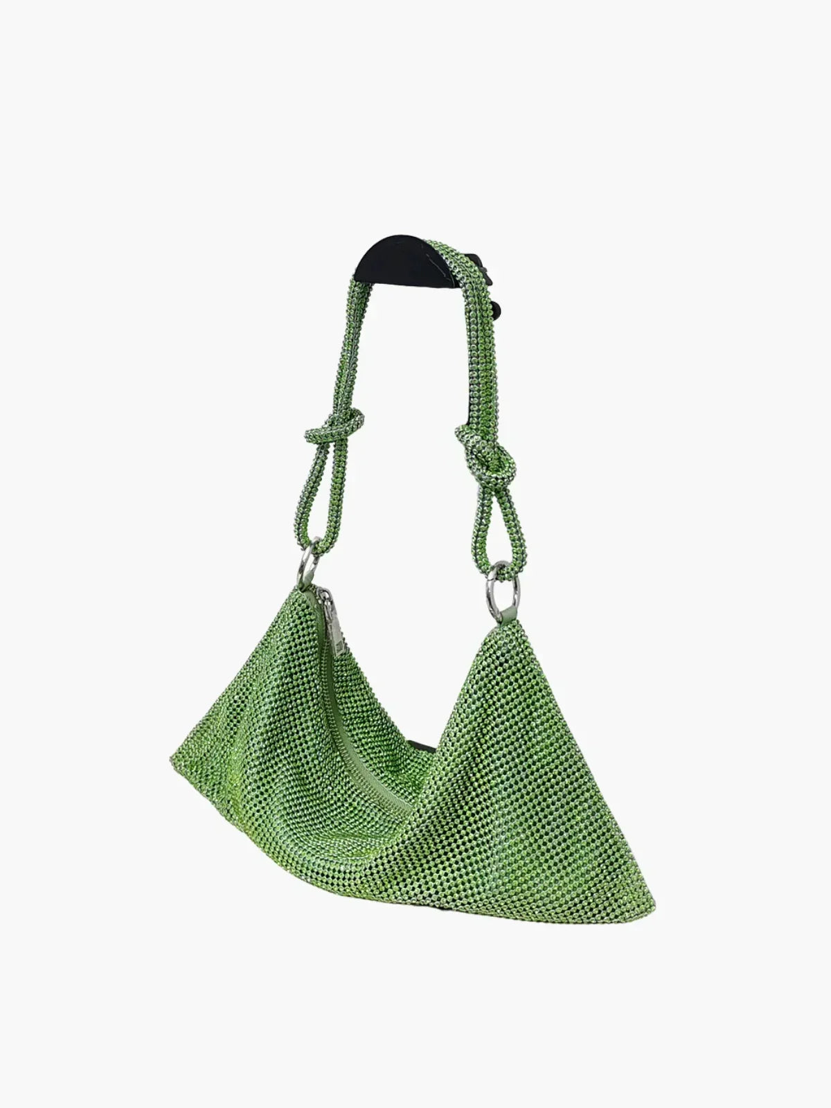 Glam Crystal Mesh Axelväska Elegant Kristallnät Clutch med Knuten Handtag för Kvälls- och Festligheter