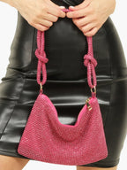 Glam Crystal Mesh Axelväska Elegant Kristallnät Clutch med Knuten Handtag för Kvälls- och Festligheter